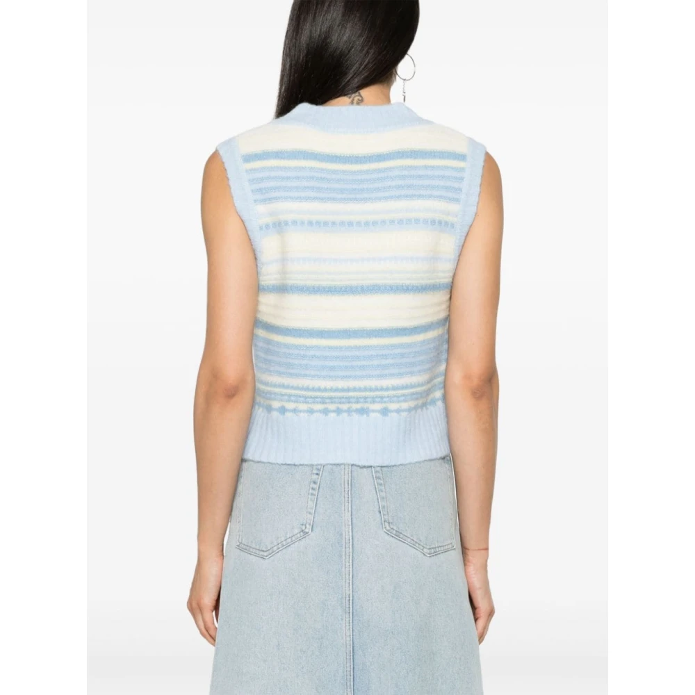 Ganni Gestreepte Mouwloze Trui Blue Dames