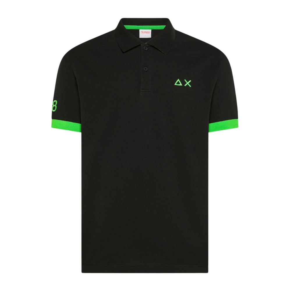 Sun68 Men's Black Polo Shirts, S, Polo Big Logo Fluo S/S