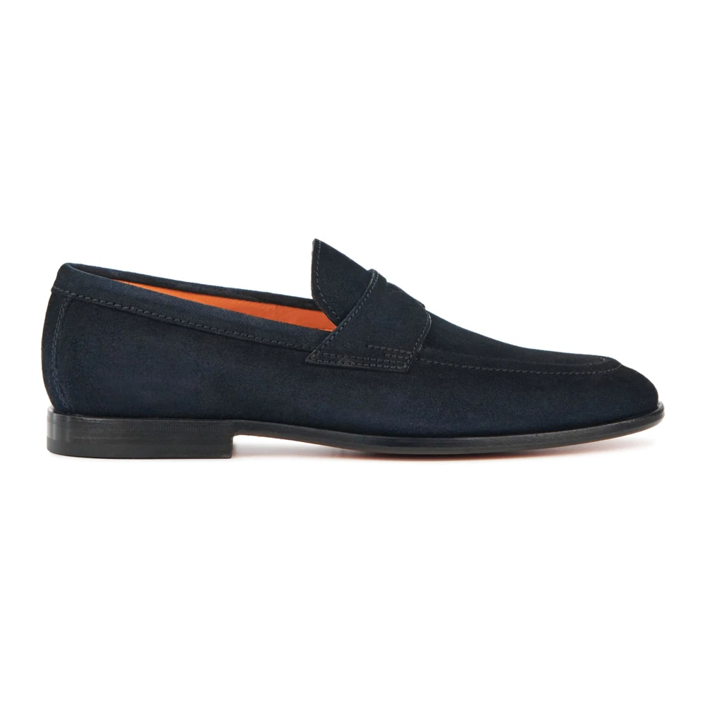 Santoni Men's Blue Loafers, 12 Uk, Suede Slip-On Loafers