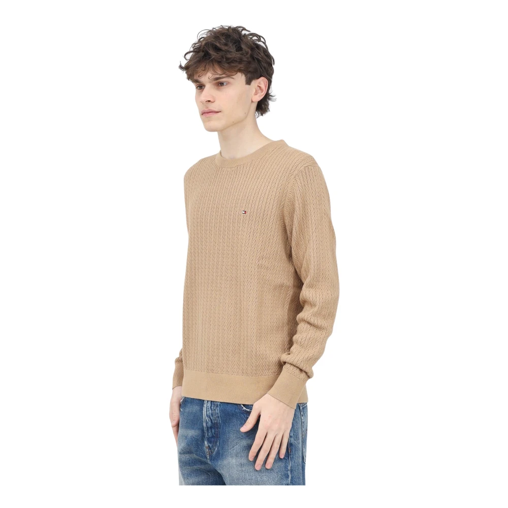 Tommy Hilfiger Bruine Crewneck Sweater Visgraatpatroon Brown Heren
