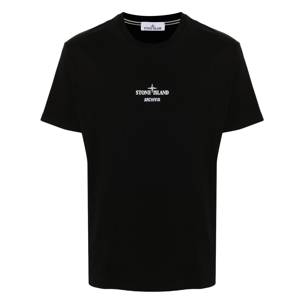 Stone Island Grafische Logo Print Katoenen T-Shirt Black Heren