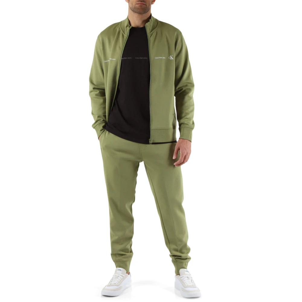 Calvin Klein Jeans Katoen Zip Logo Sweatshirt Green Heren