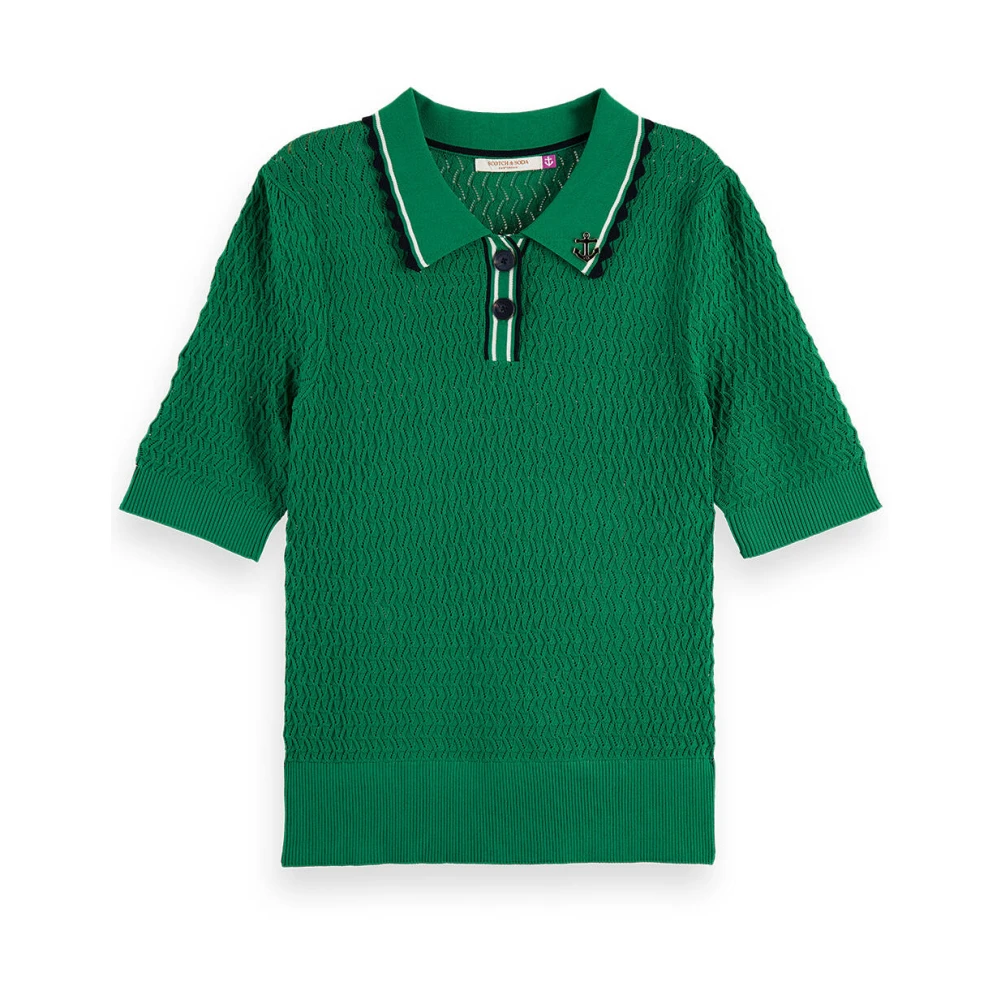 SCOTCH & SODA Dames Tops & T-shirts Pointelle Collared Knitted Tee Groen