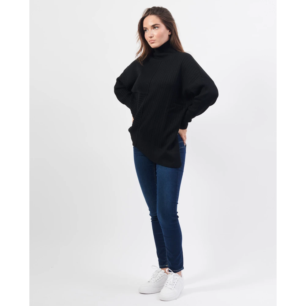 Armani Exchange Wolmix trui met hoge hals Black Dames