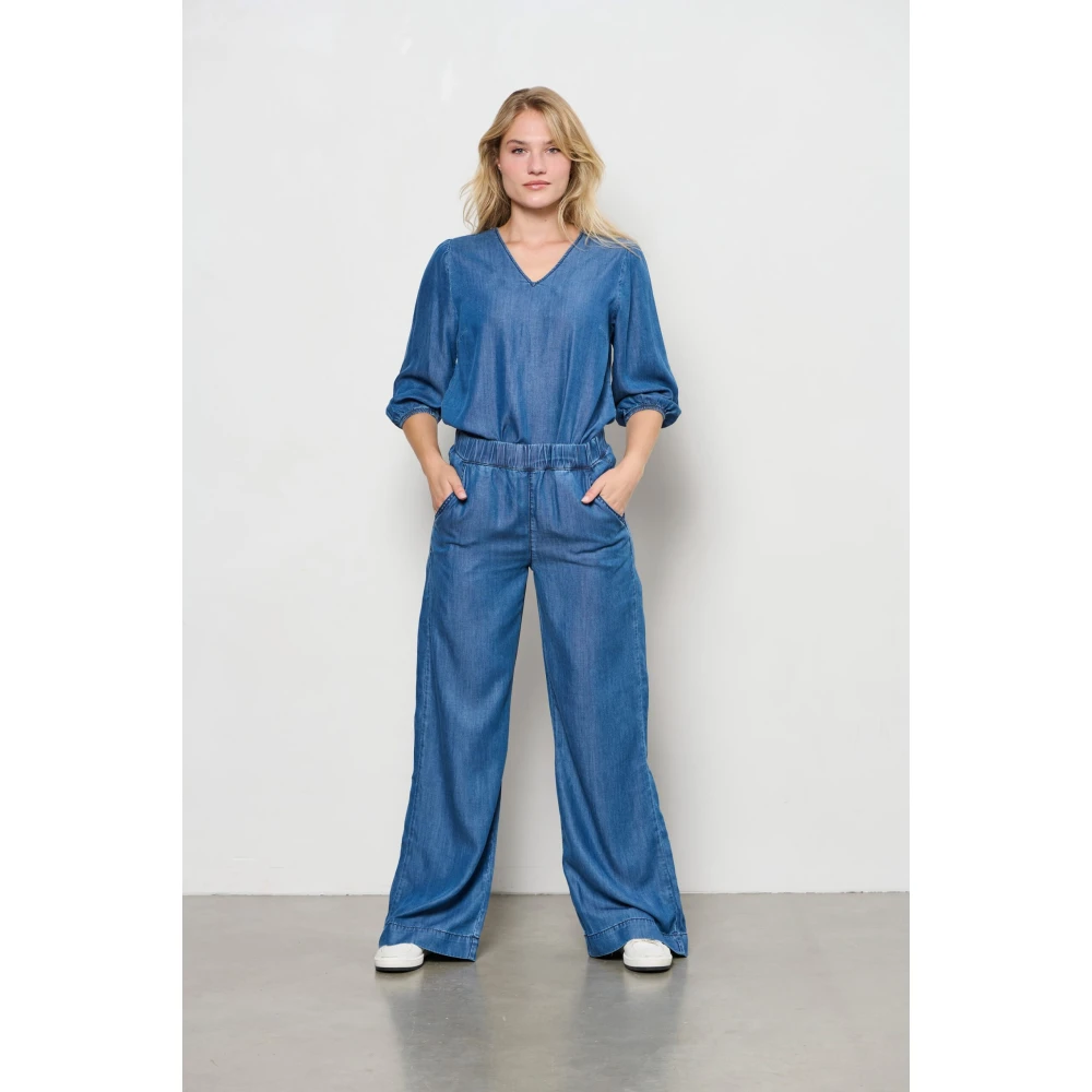 &Co Woman Bloes met lange mouwen en V-hals Blue Dames