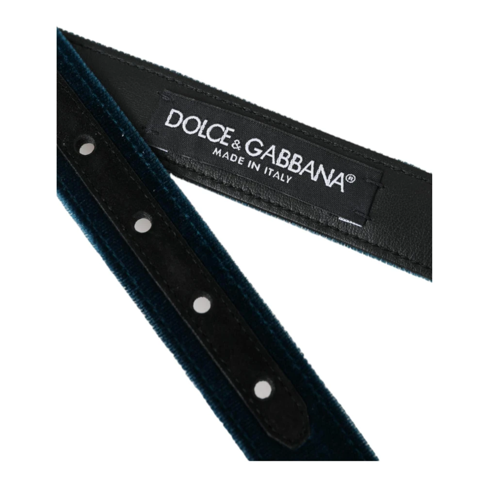 Dolce & Gabbana Blauw Velvet Metalen Gesp Riem Blue Heren