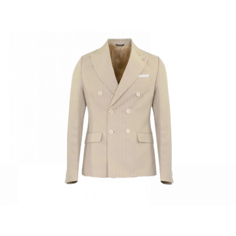 Daniele Alessandrini Linnen blazer dubbele rij knopen V-hals stijl Beige Heren