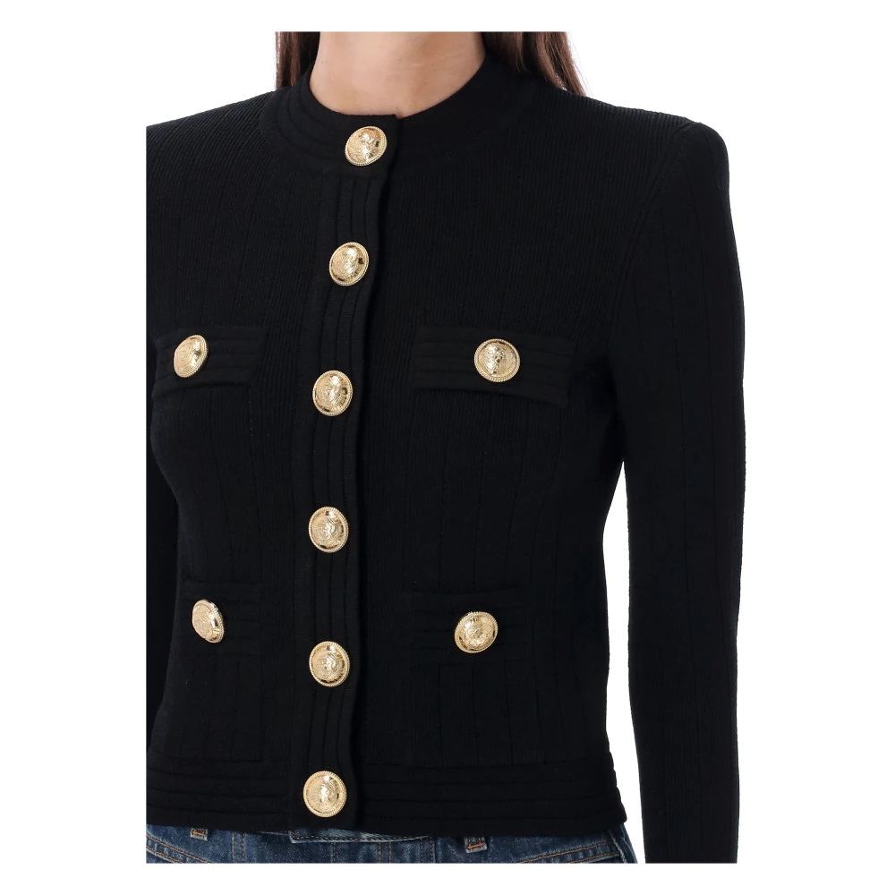 Balmain Zwart Gebreid Vest Gouden Knopen Black Dames