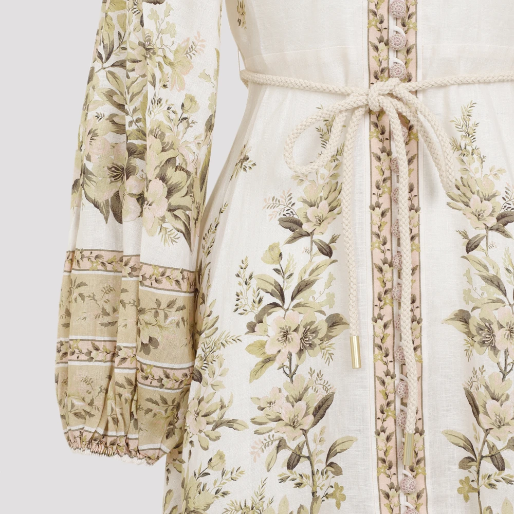 Zimmermann Bloemen Midi Jurk met Knopen Beige Dames
