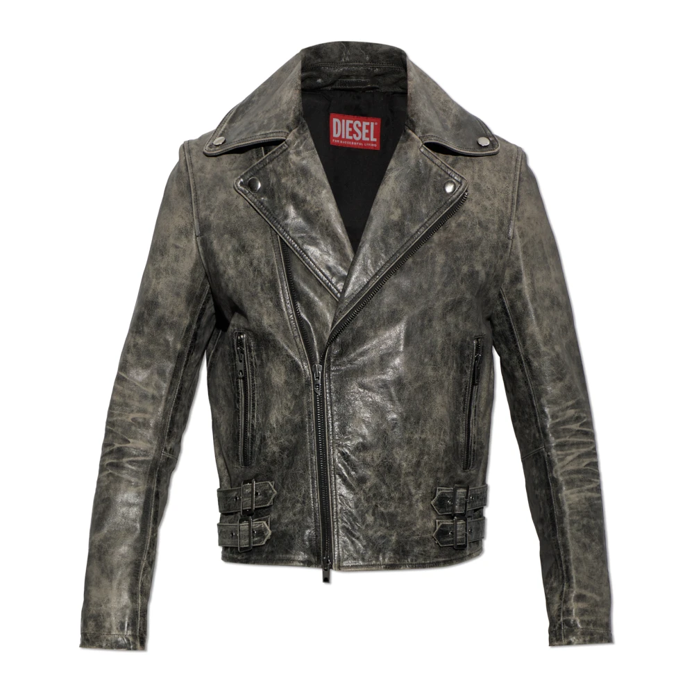 Diesel Uomo Nero Giacca Biker In Pelle - Immagine 3