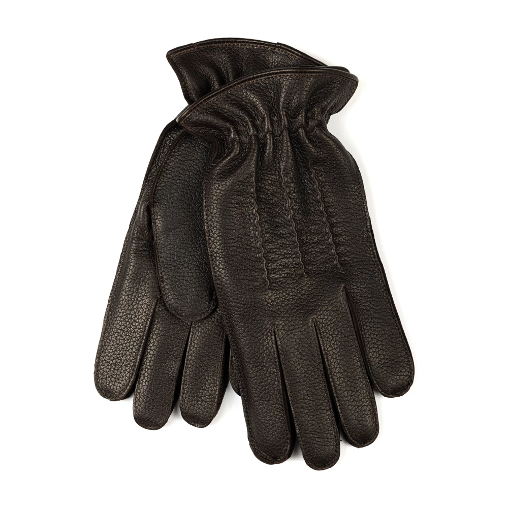Orciani Donkerbruine Leren Handschoenen Kasjmier Voering Brown Heren