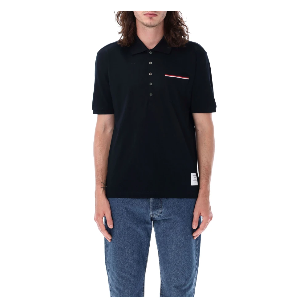 Thom Browne Navy Polo Shirt met Streepdetail Blue Heren