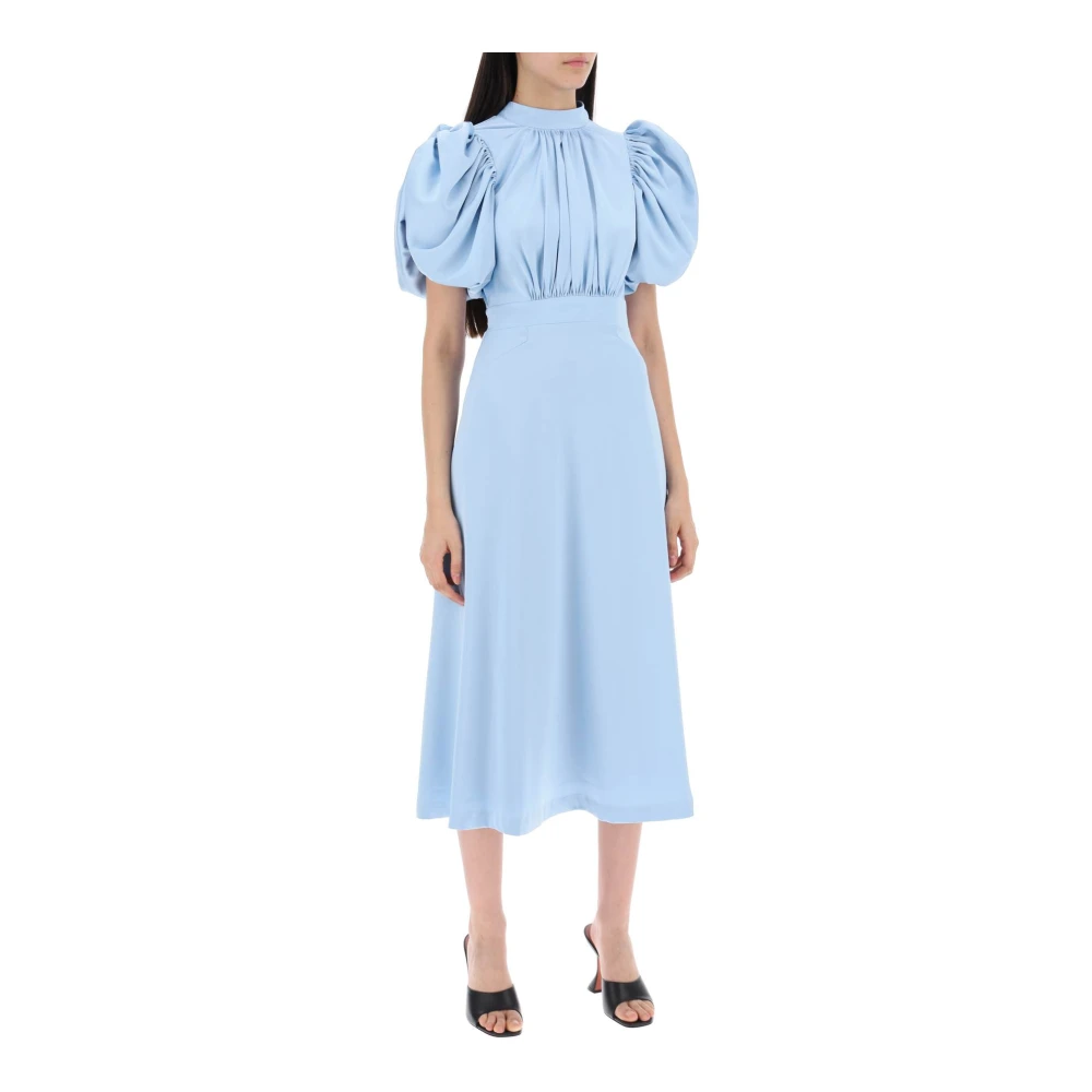 Rotate Birger Christensen Satijnen Midi-jurk met Ballonmouwen Blue Dames