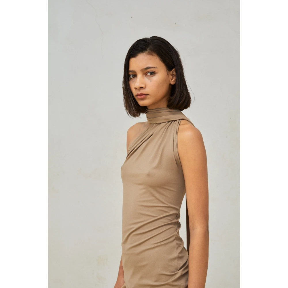 Cortana Asymmetrische Cupro Stretch Top Cacao Brown Dames