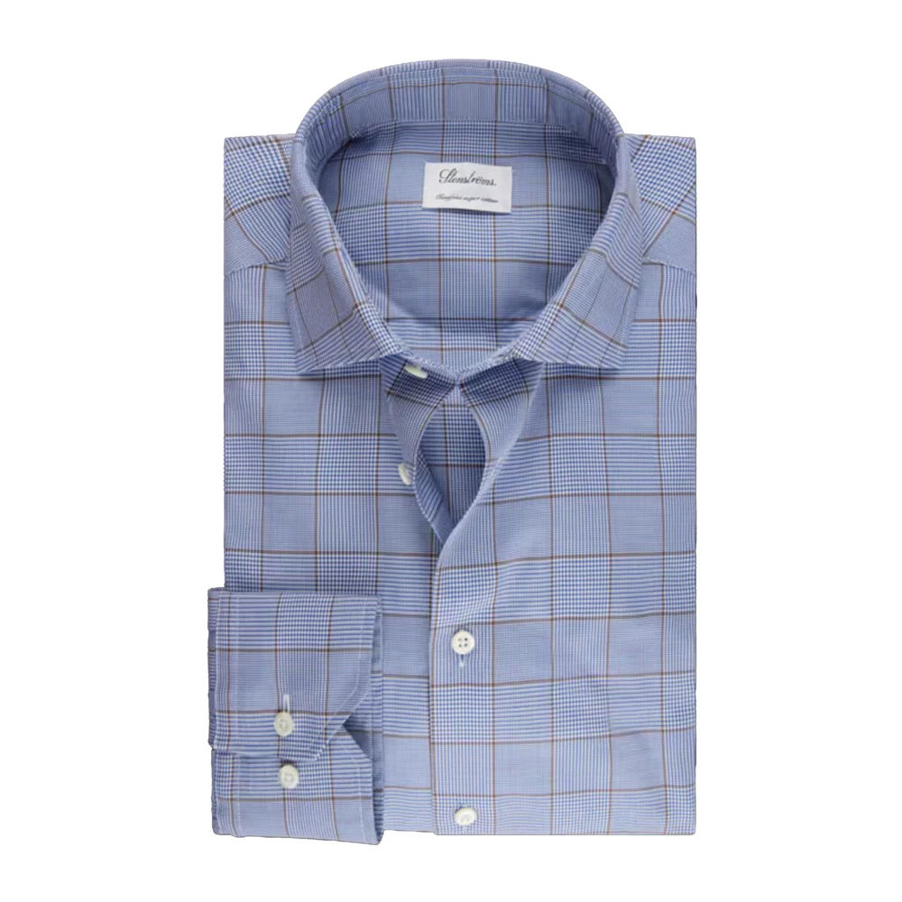 Stenströms Geruit Twill Overhemd met Parelmoeren Knopen Blue Heren