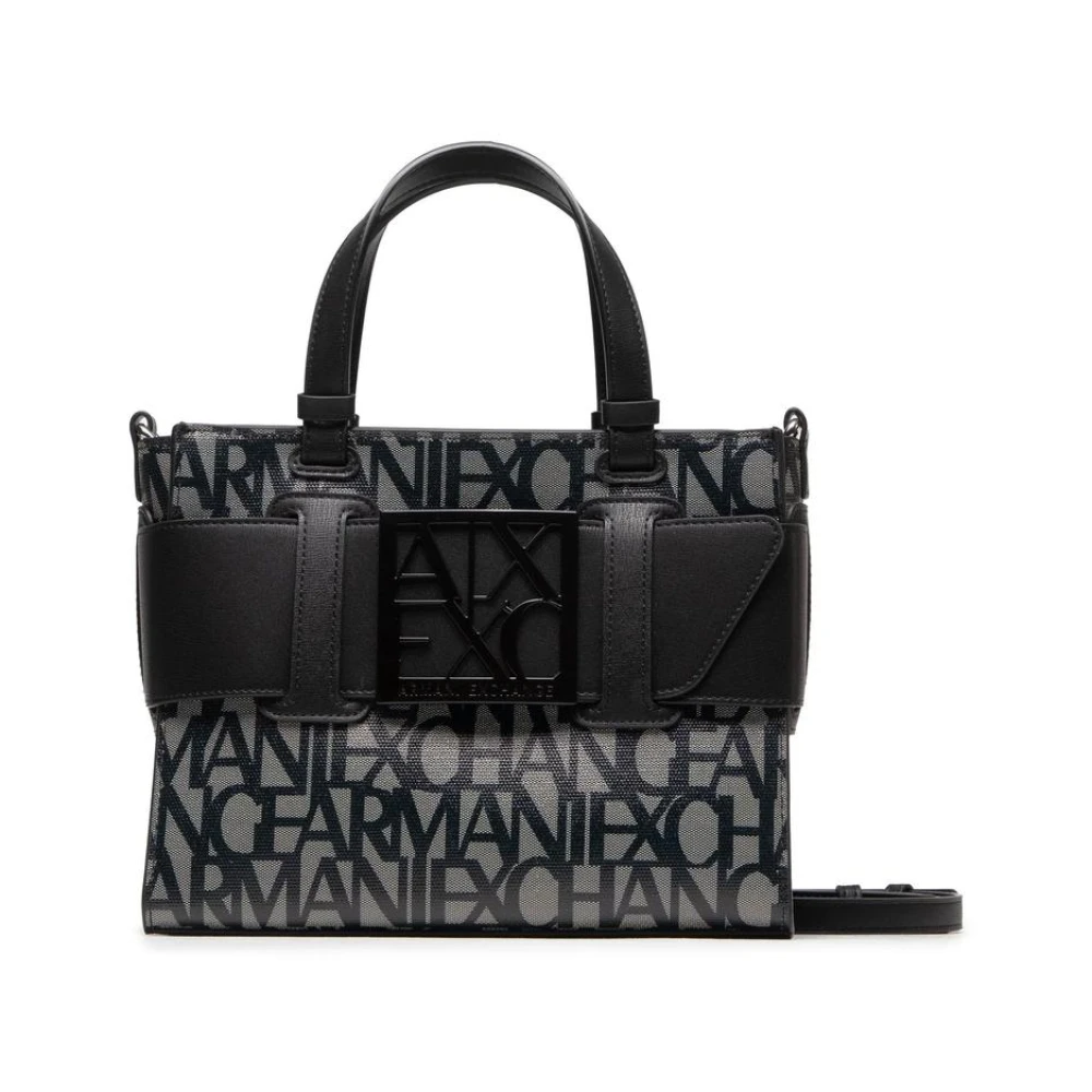 Armani Exchange Femme Noir Sacs, Taille: One Size Sac À Main Monogramme Avec Poignée Supérieure