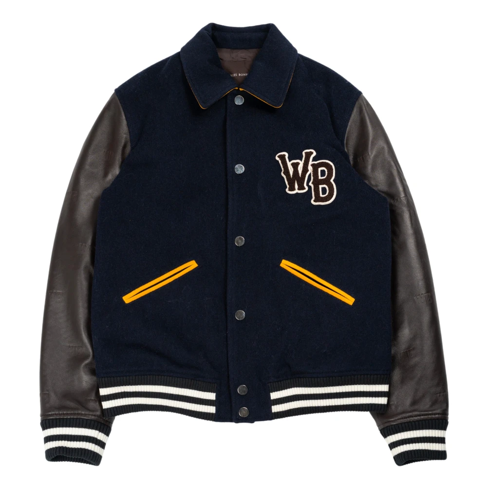Wales Bonner Varsity jack met reliëfleer Blauw Bruin Blue Heren