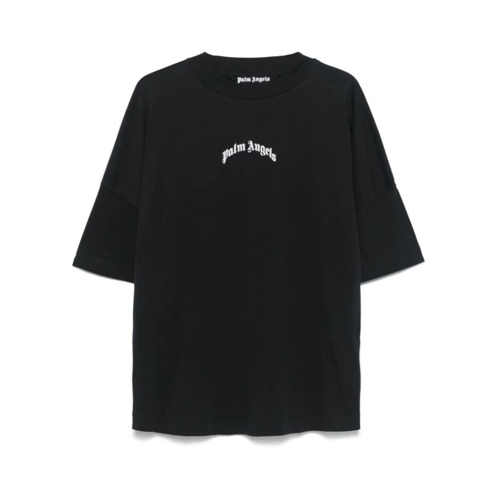 Palm Angels Gebogen Logo Zwarte Stijlvolle Shirt Black Heren