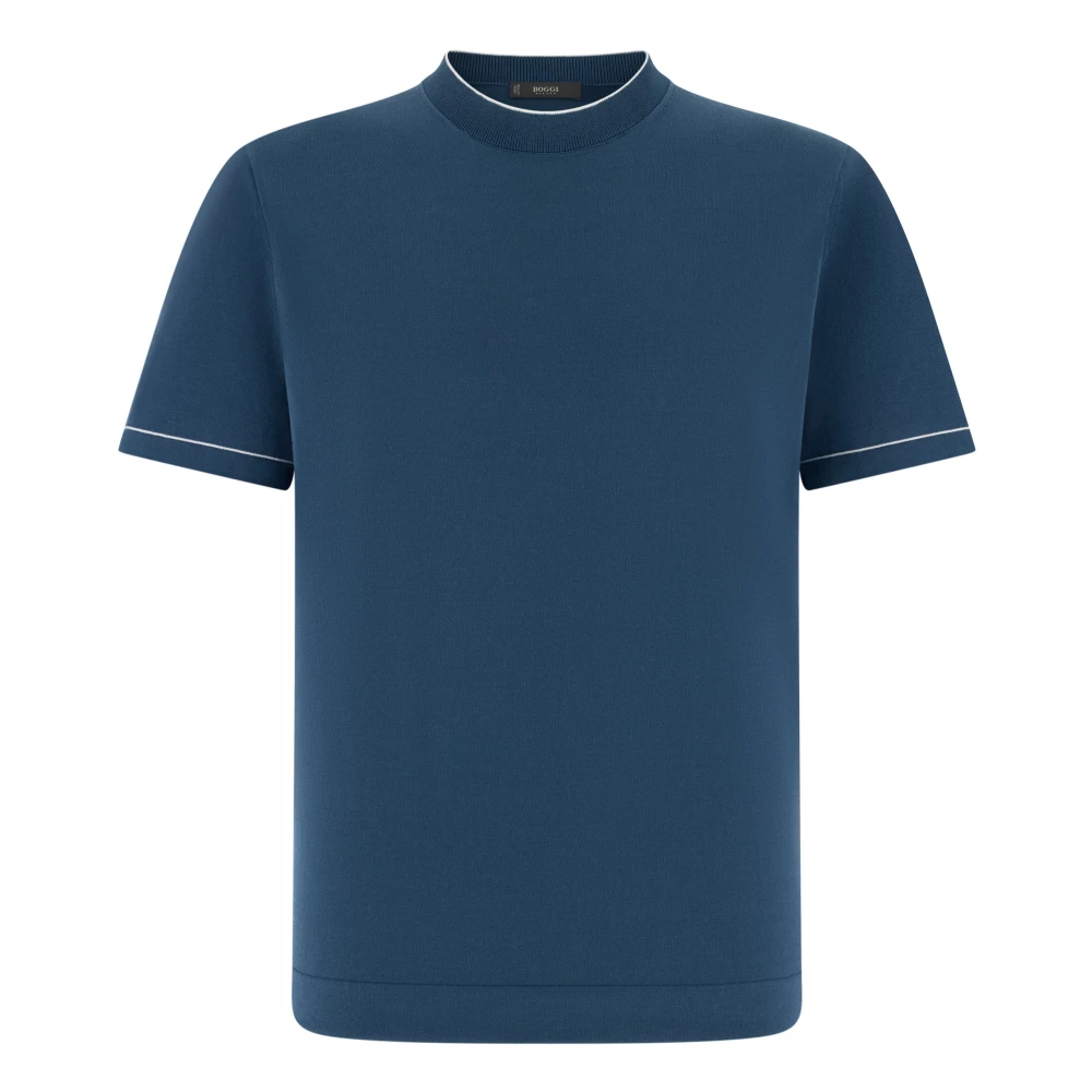Boggi Milano Mannelijk Blauw Tops Heren, 2XL, Katoen, Cotton Crepe Knit T-Shirt