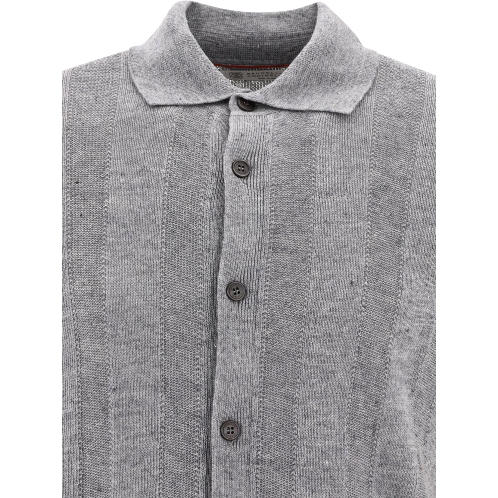 BRUNELLO CUCINELLI Gestructureerde Ribgebreide Shirt Gray Heren