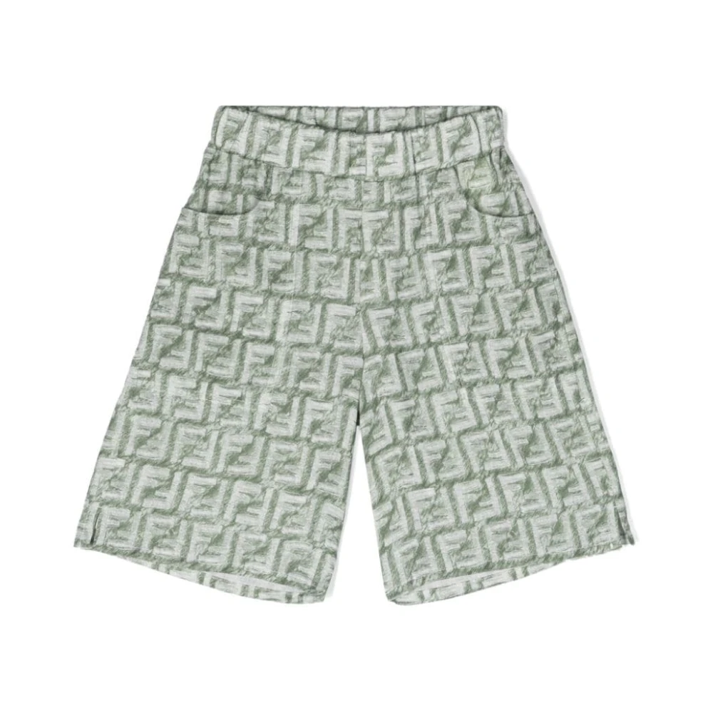 Fendi Grön/Vit Linne Shorts med FF-Logo Print Multicolor, Pojke