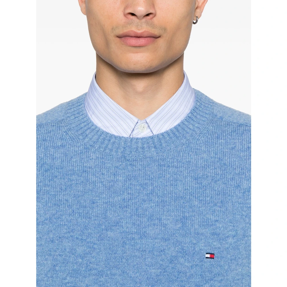 Tommy Hilfiger Blauwe Lamswol Crew Neck Trui Blue Heren