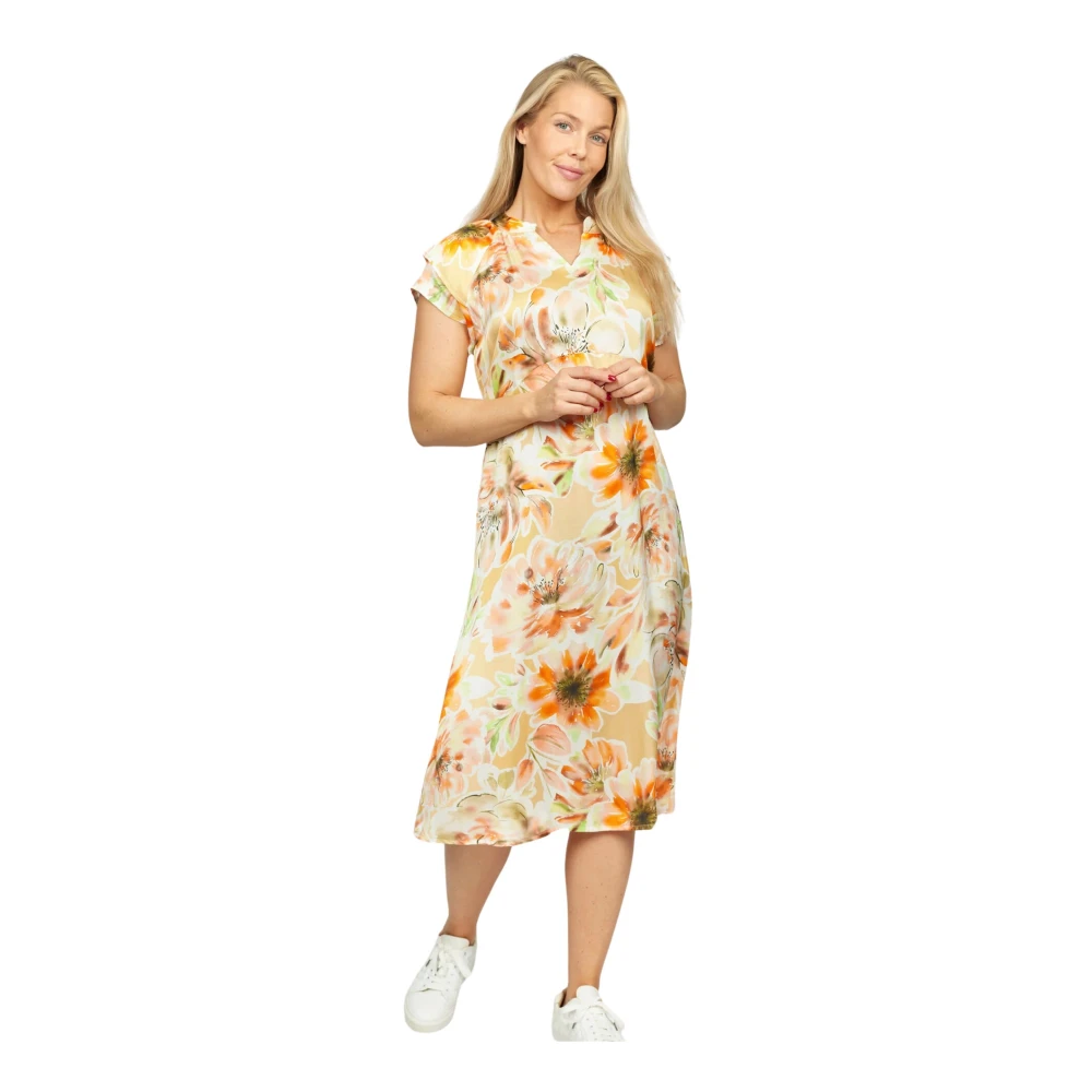 2-Biz Oranje Bloem Jurk Losse Pasvorm Multicolor Dames