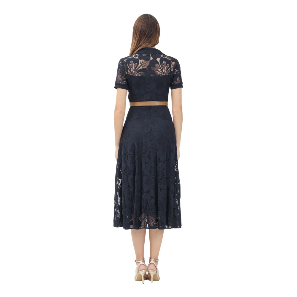 Max Mara Blauwe Kant Bloemen Midi Jurk Blue Dames