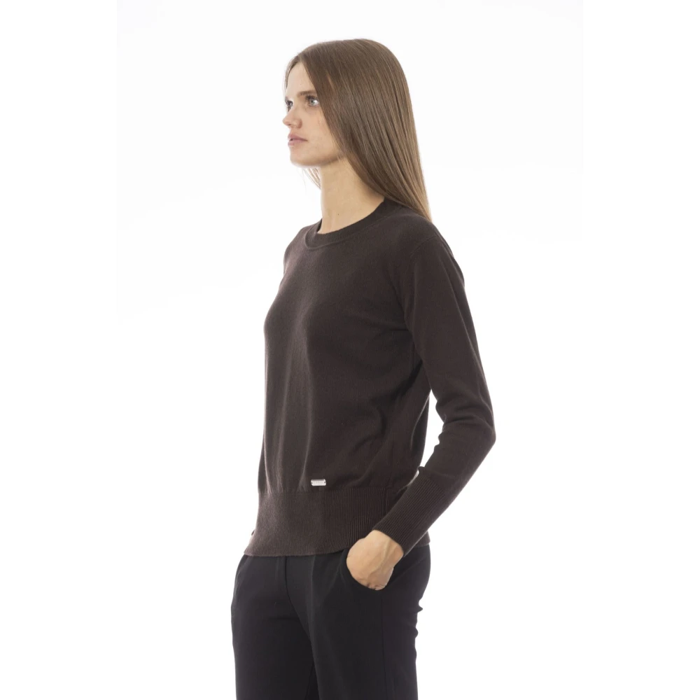 Baldinini Long Sleeve Crewneck Sweater Brown Dames