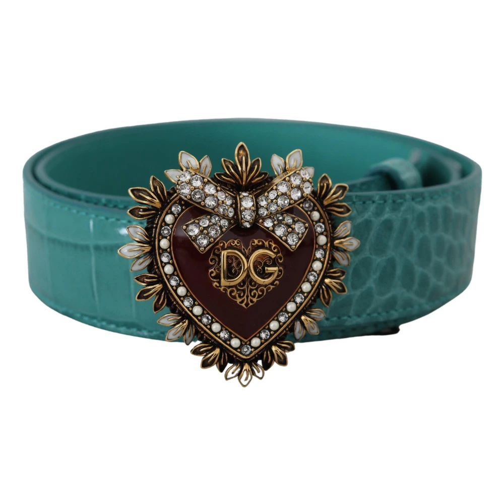 Dolce & Gabbana Blått Läder Guld Heart Buckle Bälte Blue, Dam