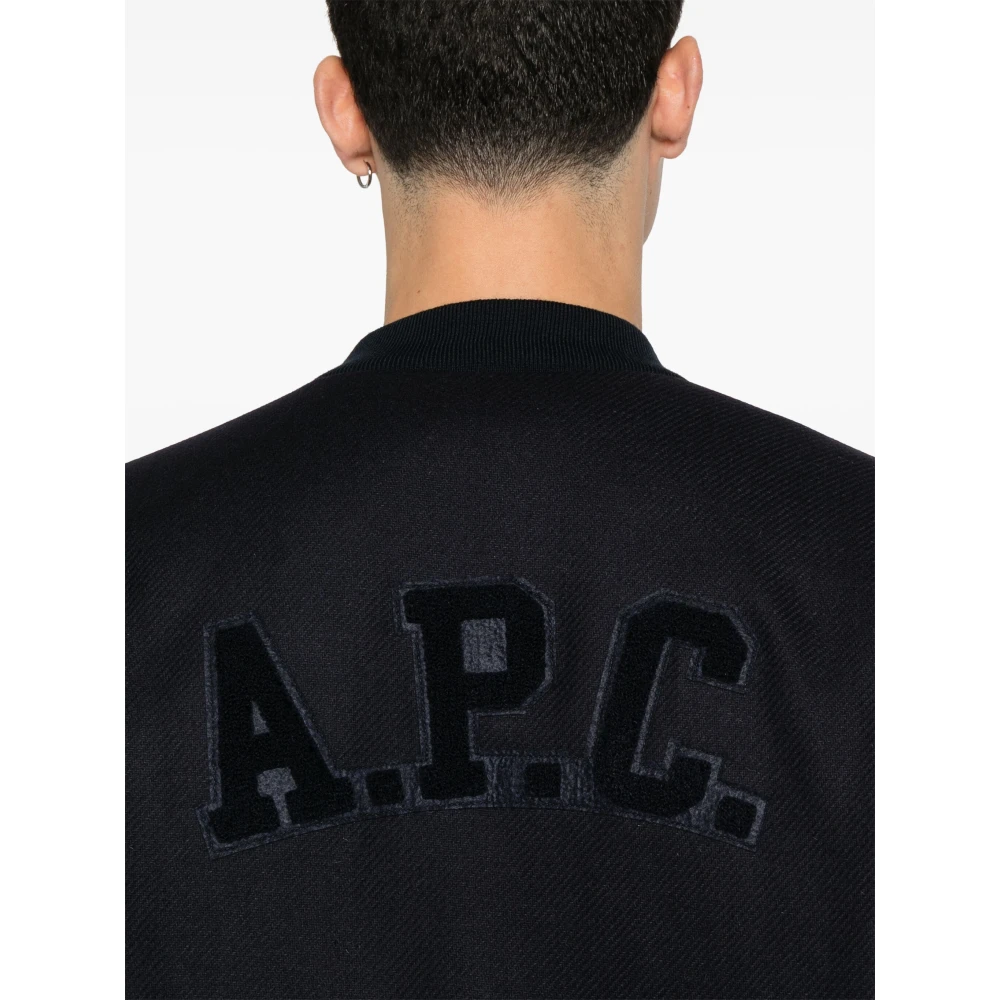 A.p.c. Blauwe Chenille Patch Jassen met Drukknoopsluiting Blue Heren