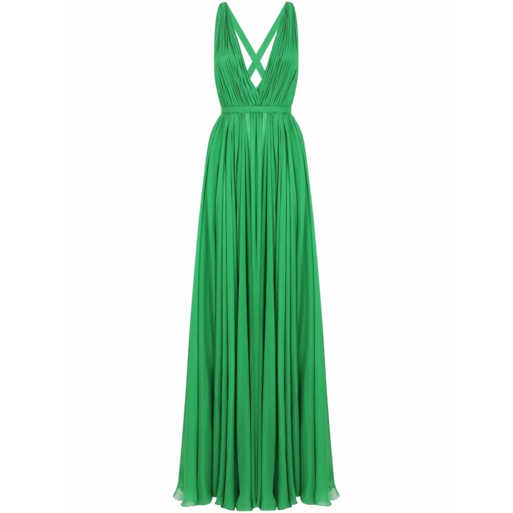 Dolce & Gabbana Groene V-hals Chiffon Maxi Jurk Green Dames