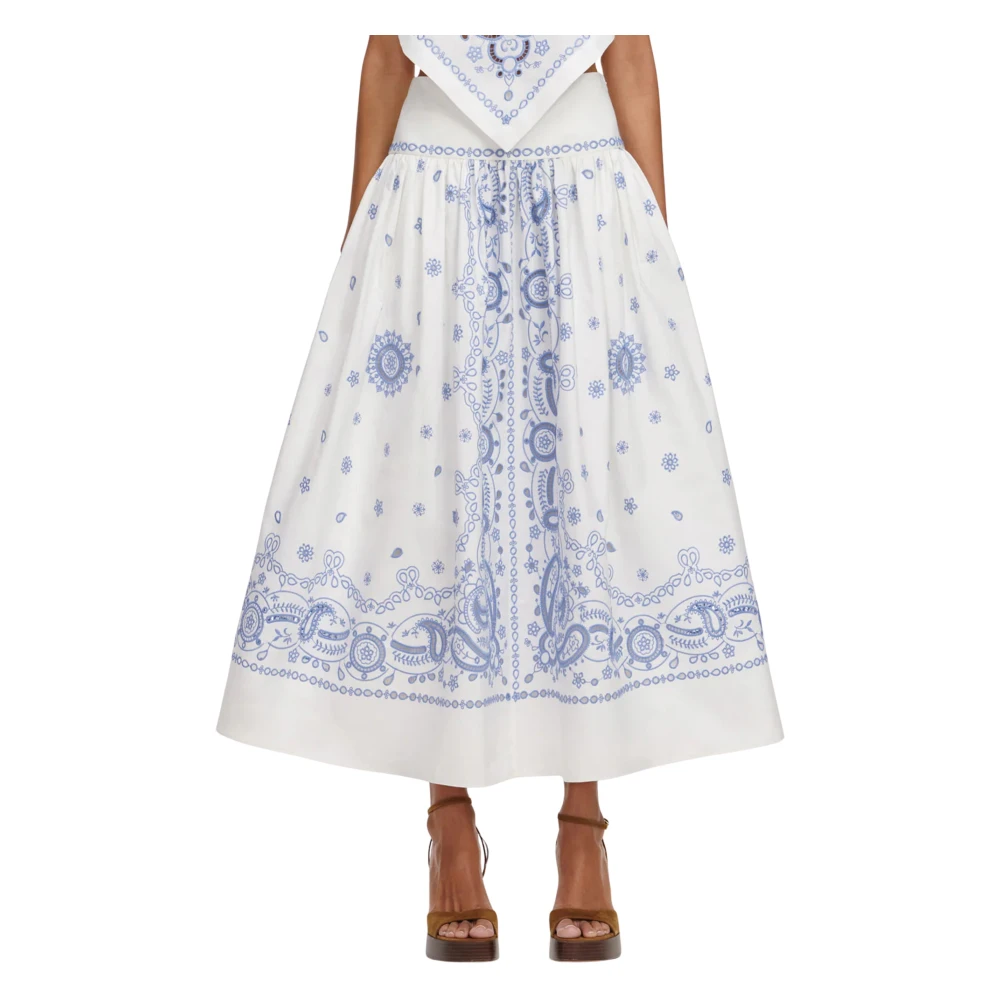 Self Portrait , Midi Skirts, Female, White, Xs, Embroidered A-Line Skirt