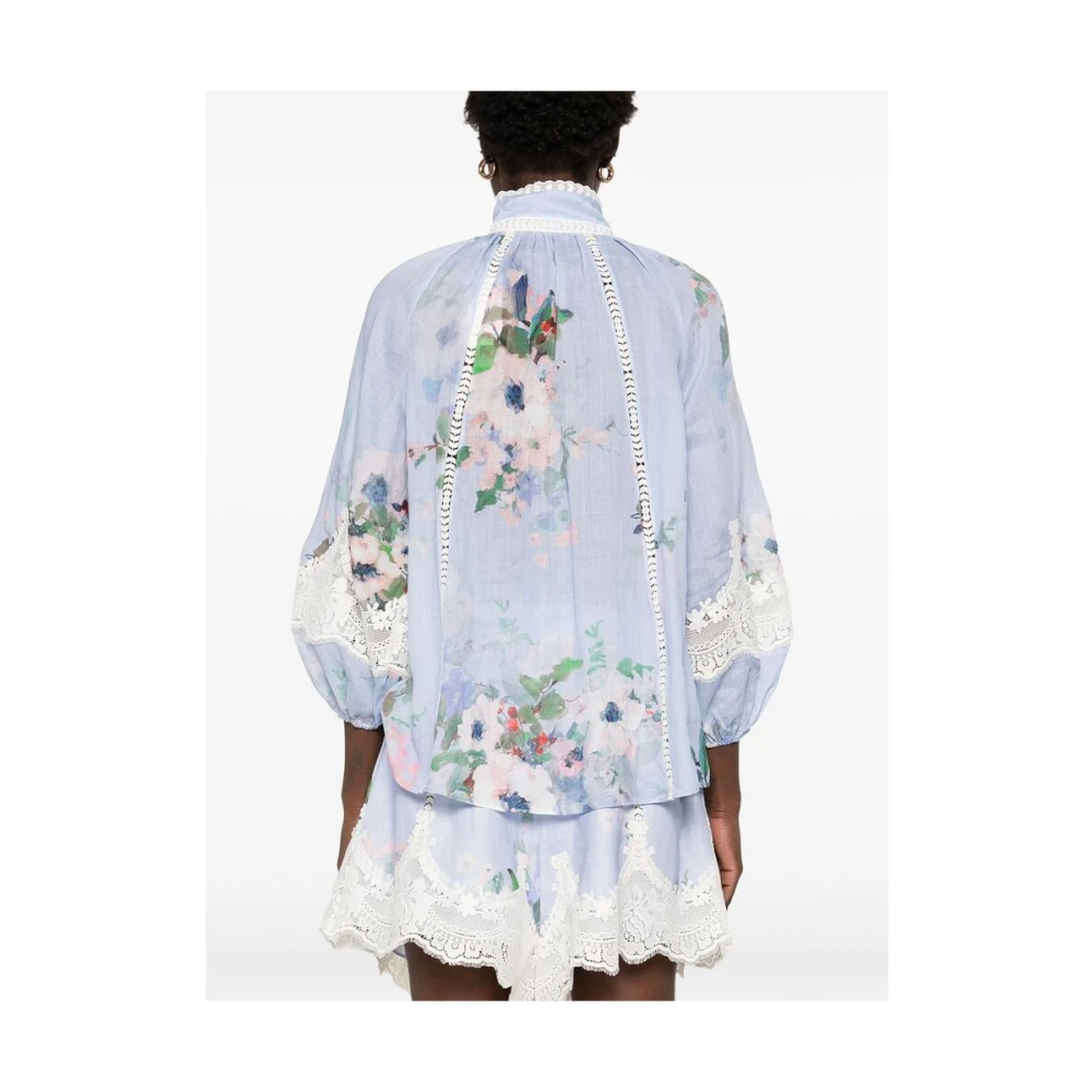 Zimmermann Bloemenprint Hemd met Gehaakte Rand Blue Dames