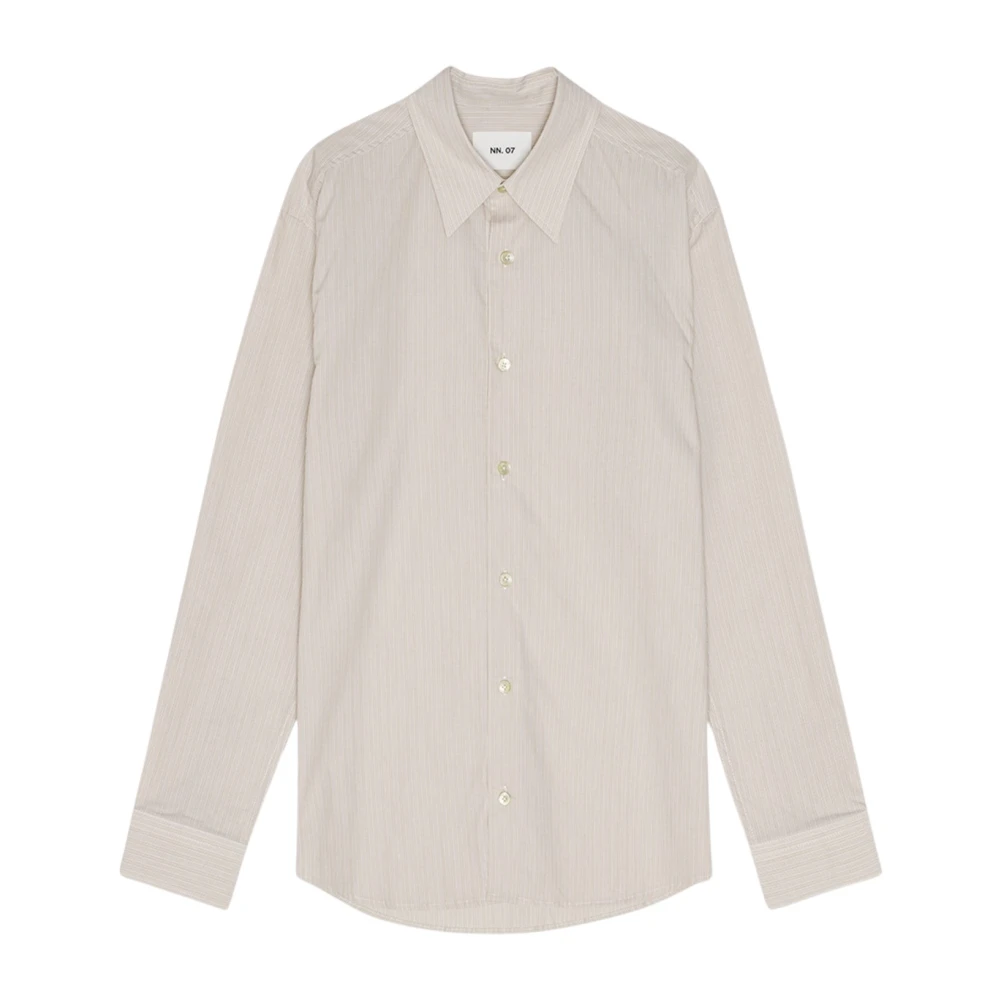 Nn07 Gestreept Shirt in Ecru Poplin Beige Heren
