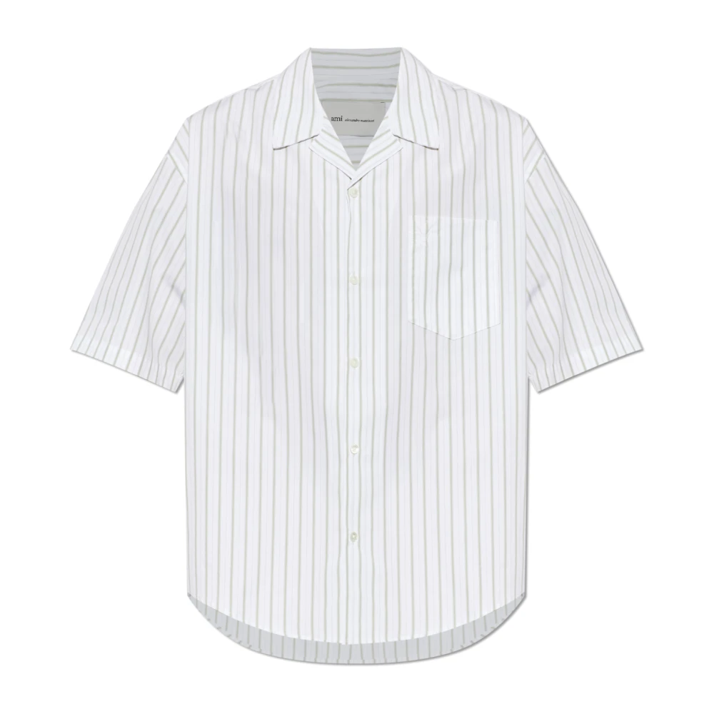 Ami Paris Herr Vit Skjortor Xl, Bomull, Short Sleeve Boxy Shirt