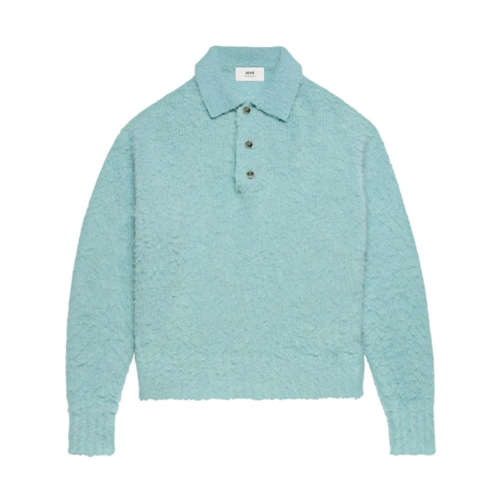 Ami Paris Hairy Light Polo Sweaters Blue Heren