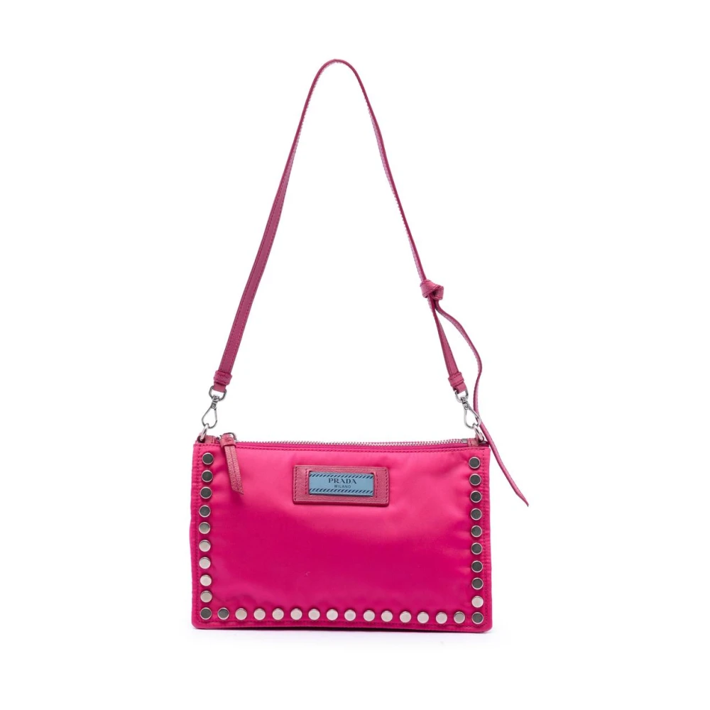 Prada Vintage Women's Pink Vintage Shoulder Bags, One Size, Pre-Owned Studded Shoulder Bag