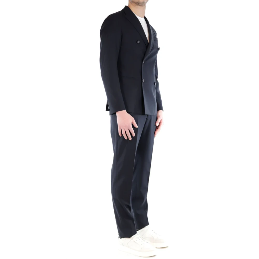 Emporio Armani Dubbelbreasted wollen jurk met revers Blue Heren