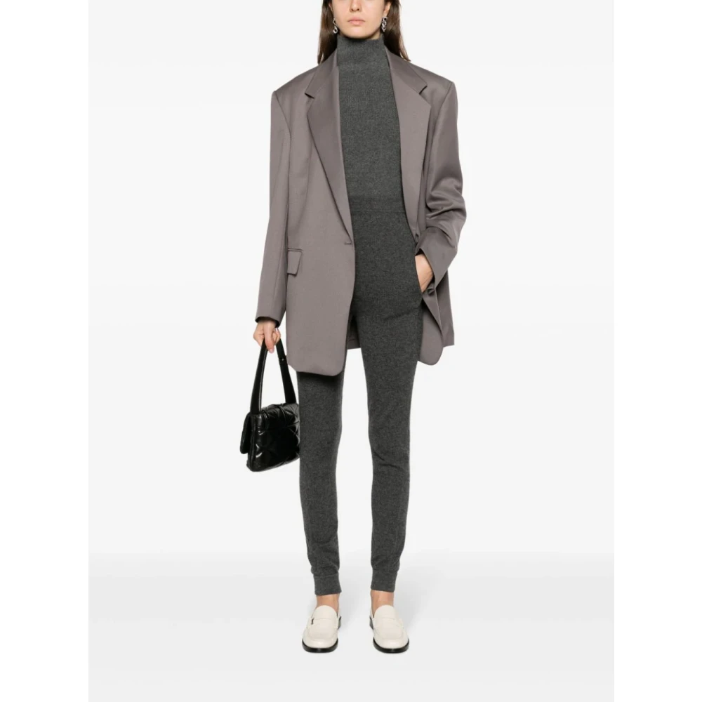 Saint Laurent Grijze High-Waisted Broek met Geribbelde Boorden Gray Dames