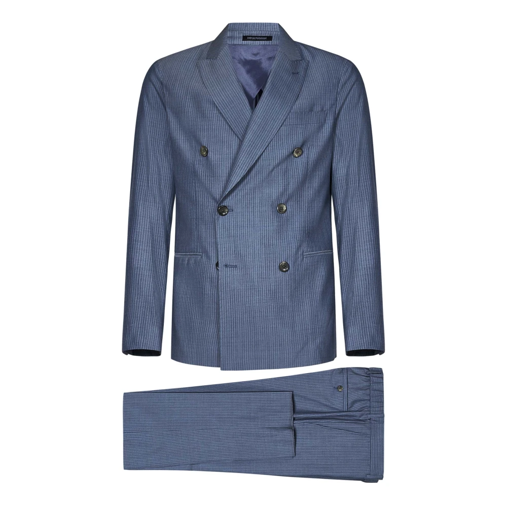 Emporio Armani Double Breasted Suits Blue Heren