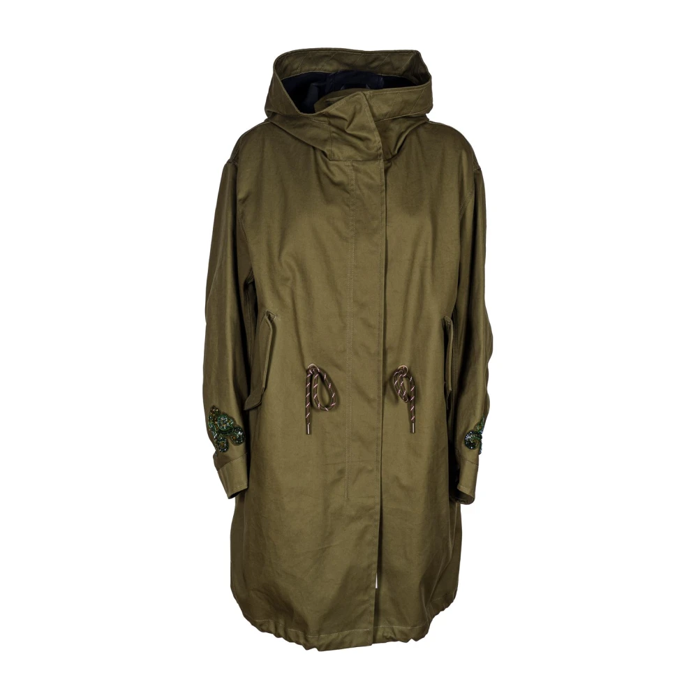 Bazar deluxe Lange geborduurde parka met afneembaar vest Green Dames