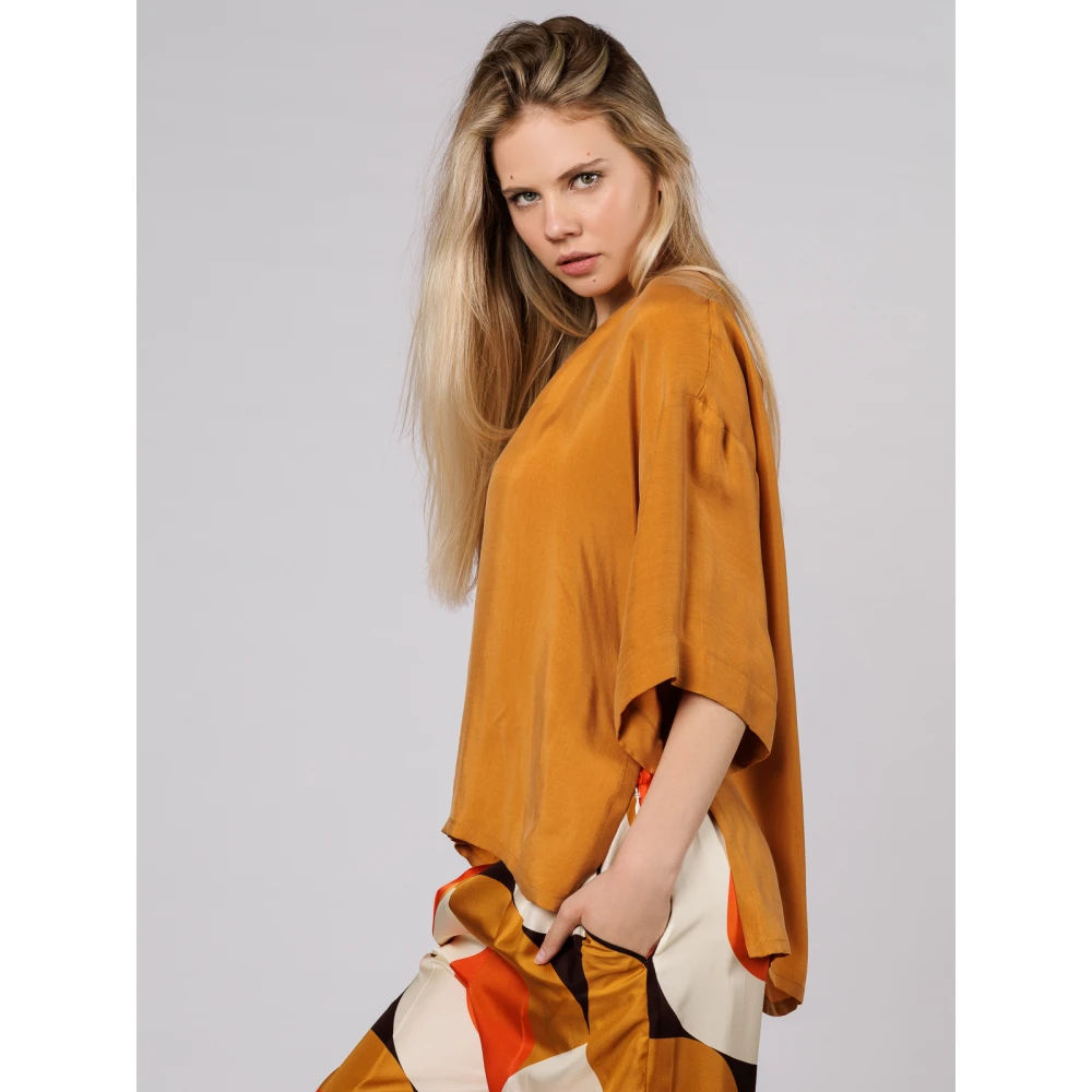 Beatrice .b Gouden Boat-Neck Satijnen Blouse Yellow Dames