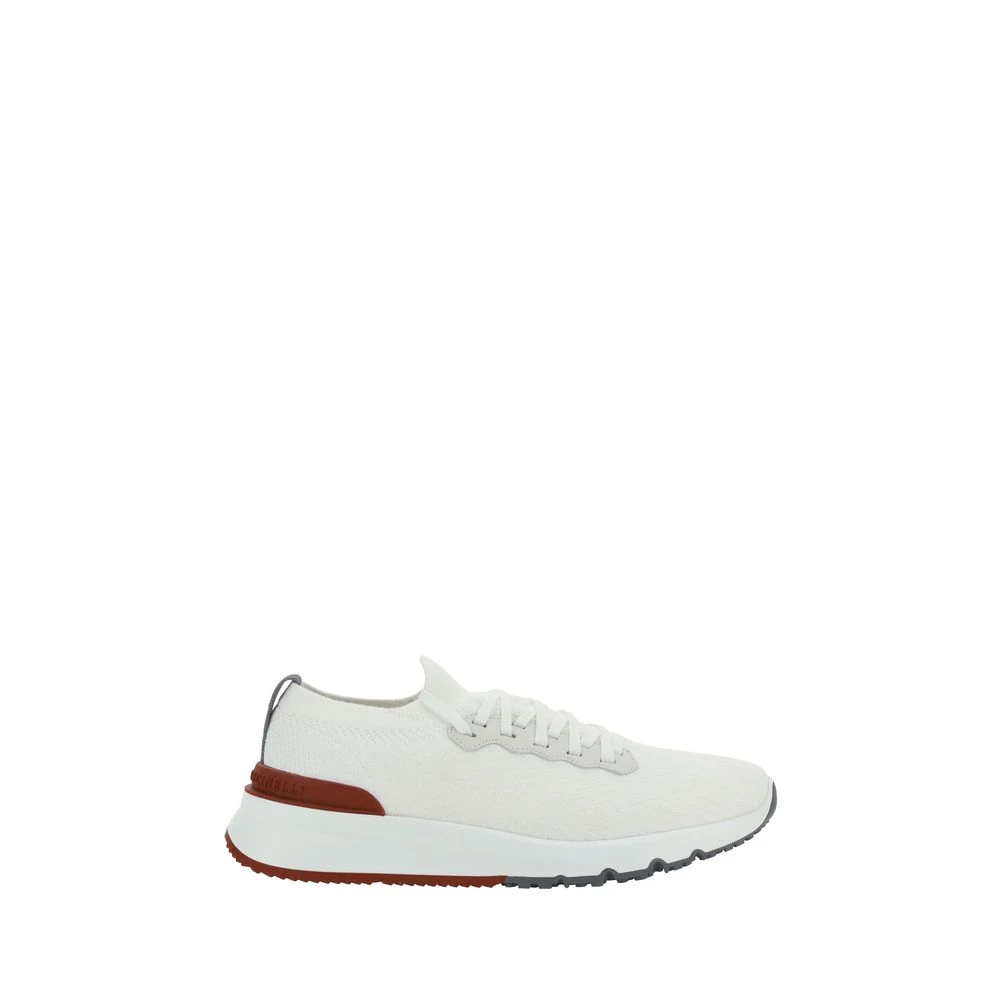 Brunello Cucinelli Men's White Cotton Sneakers With Lace-Up Closure