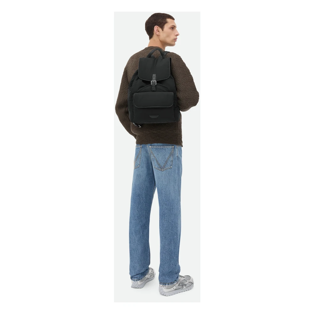 Bottega Veneta Zwarte Nylon Rugzak met Leren Details Black Heren