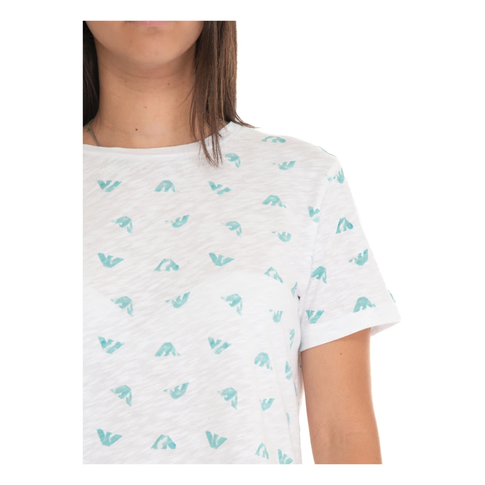 Emporio Armani Logo Print Slim Fit Katoenen T-shirt White Dames