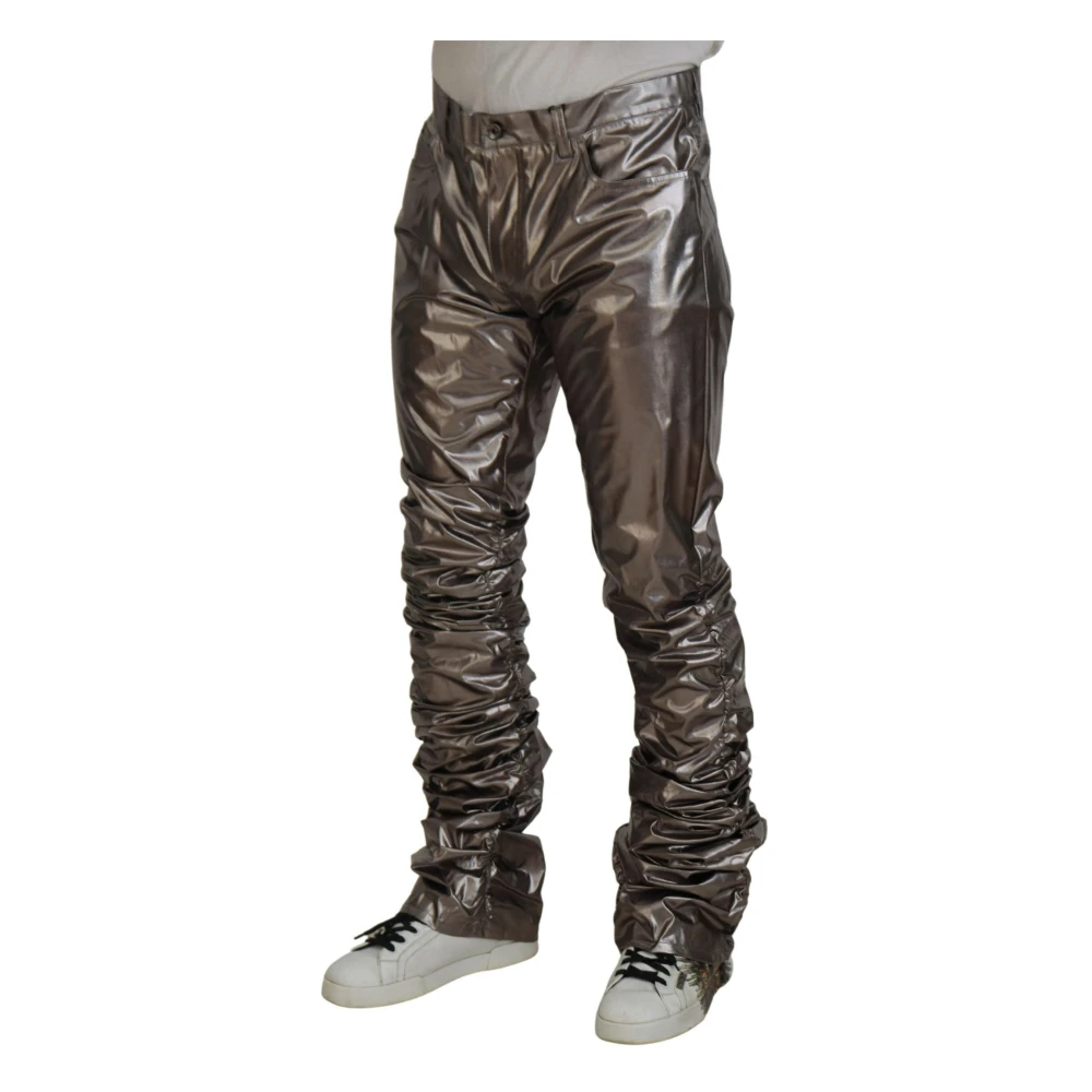 Dolce & Gabbana Metallic Silver Casual Pants Gray Heren