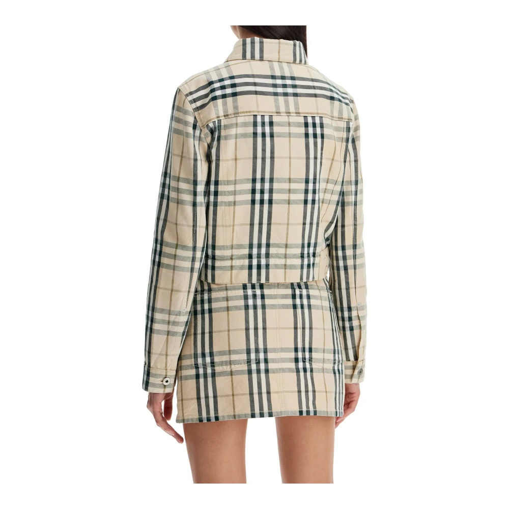Burberry Geruite Korte Jas met Knoopsluiting Beige Dames