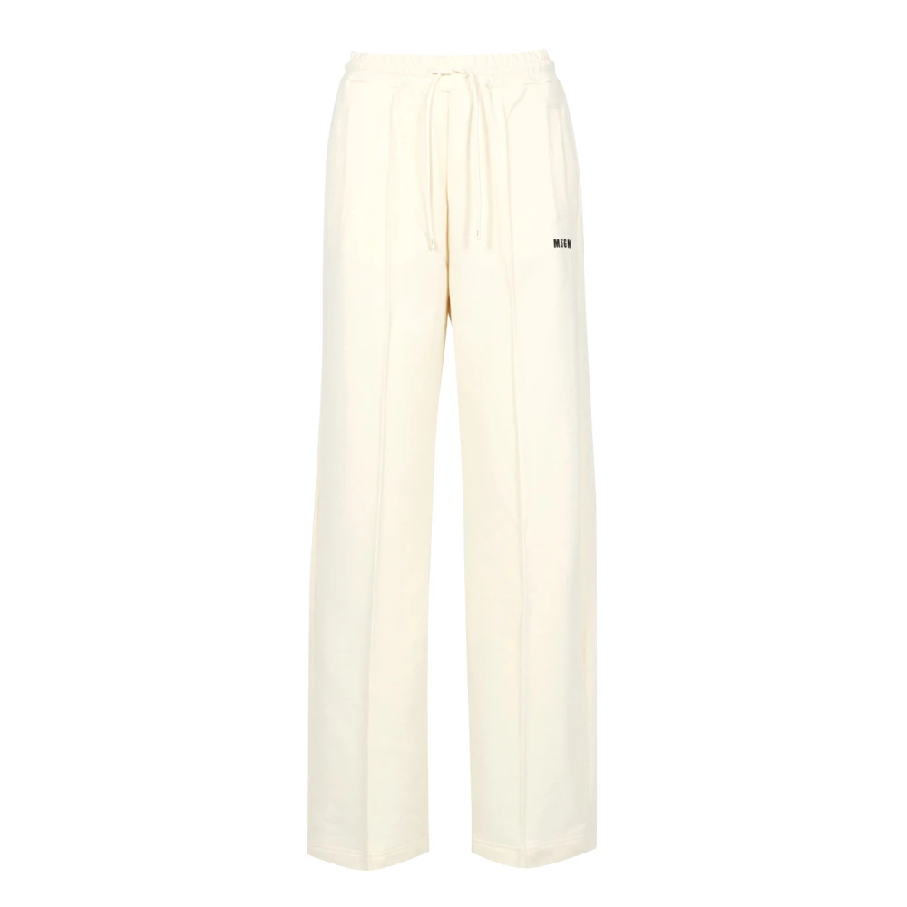 Msgm Crème Wijde Pijp Katoenen Broek Beige Dames