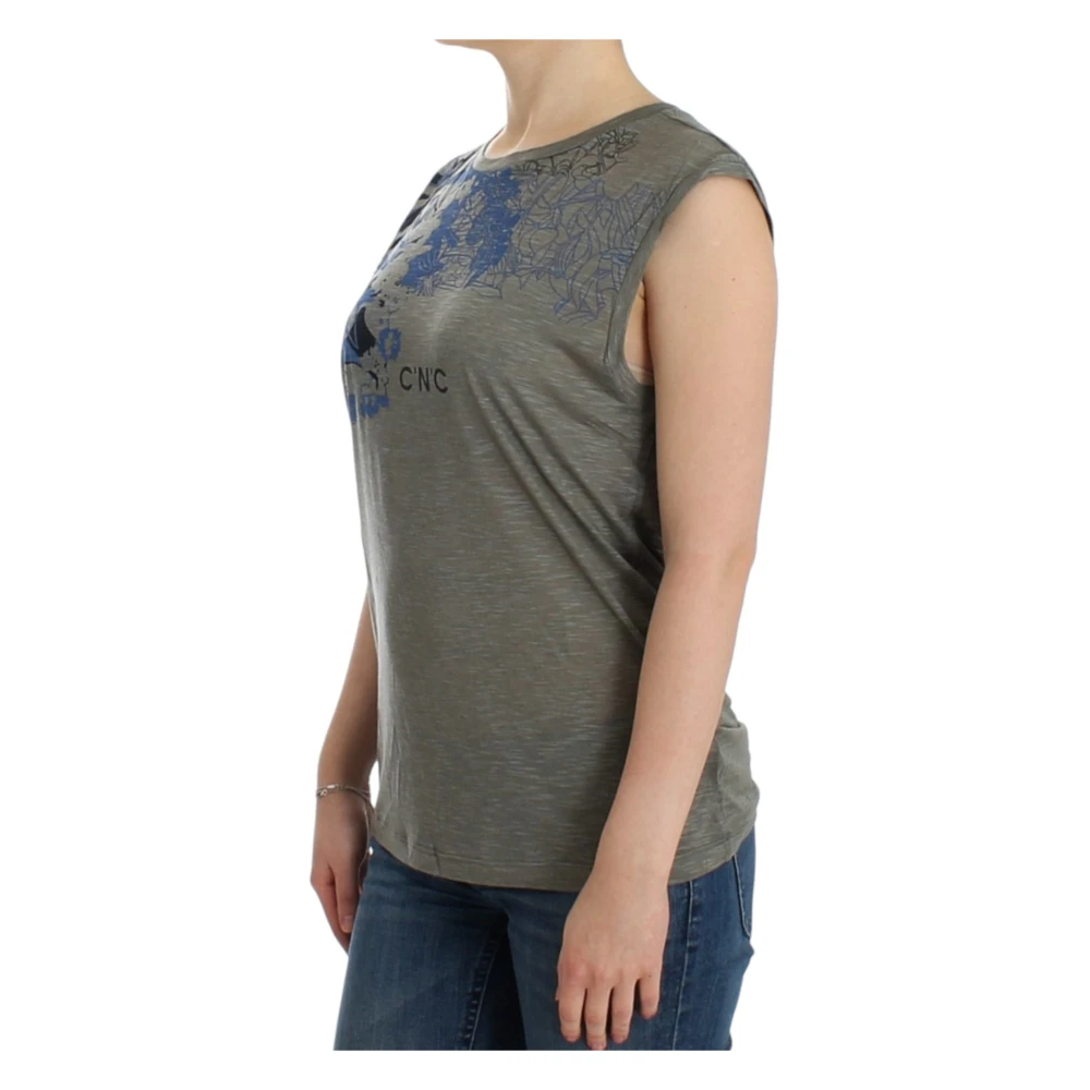 Costume National Elegant mouwloos grijs topje met blauwe accenten Gray Dames